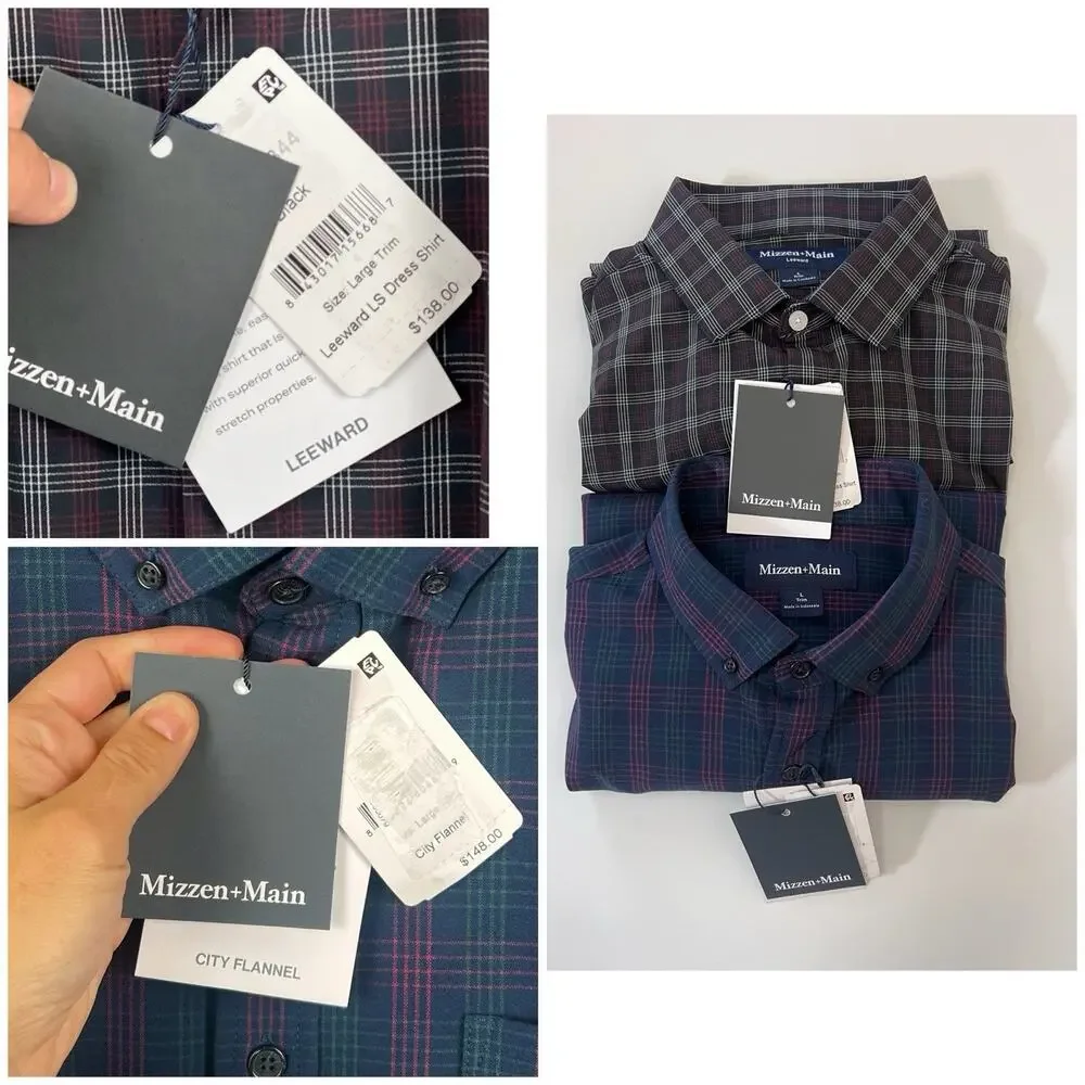 Mizzen+Main Bundle set of 2 Men’s Dress Shirt Plaid Button Down Large L - Picture 2 of 8